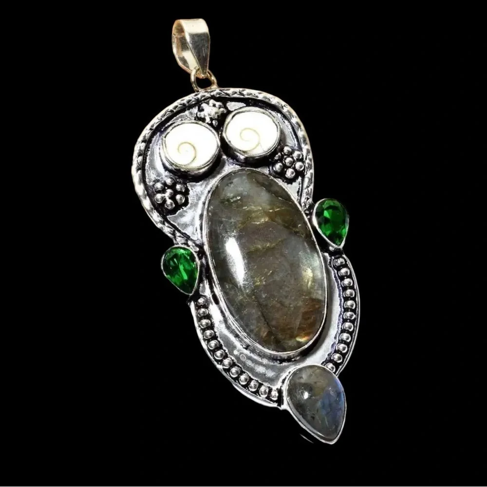 Shiva and Gemstone Owl Pendant